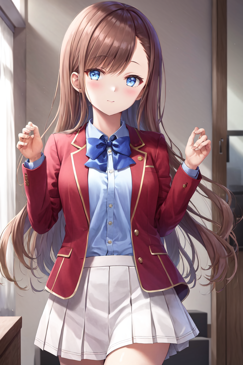 06311-1786080572-masterpiece, best quality, highres, 1girl matsushita swept bangs brown hair, white skirt red jacket blue shirt open jacket blue.png